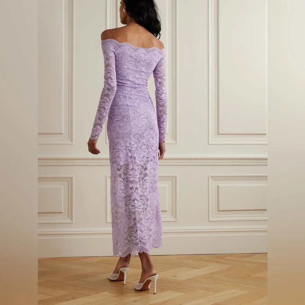Rabanne Lavender Off the Shoulder Lace Dress - Picture 3 of 10